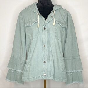 Indigo Thread Boho Light Sage Green Corduroy Bell Sleeve Raw Hem Utility Jacket